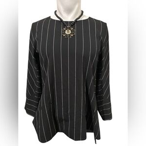 Anne Klein Black Long Sleeve Pinstripe Top